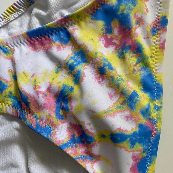 5/$25Jessica Simpson Spritz Multi Tie-Dyed Side-Shirred Bikini Bottom M New - Picture 4 of 7